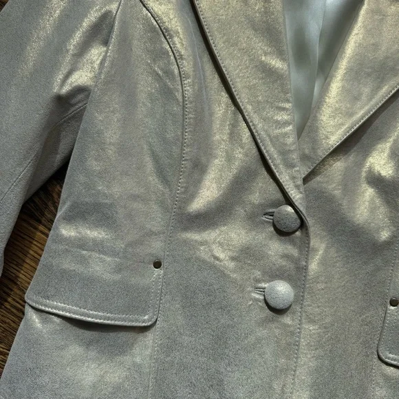 Newport News Leather Genuine Leather Vintage Gold Shimmer Jacket Size 14 - Picture 5 of 6